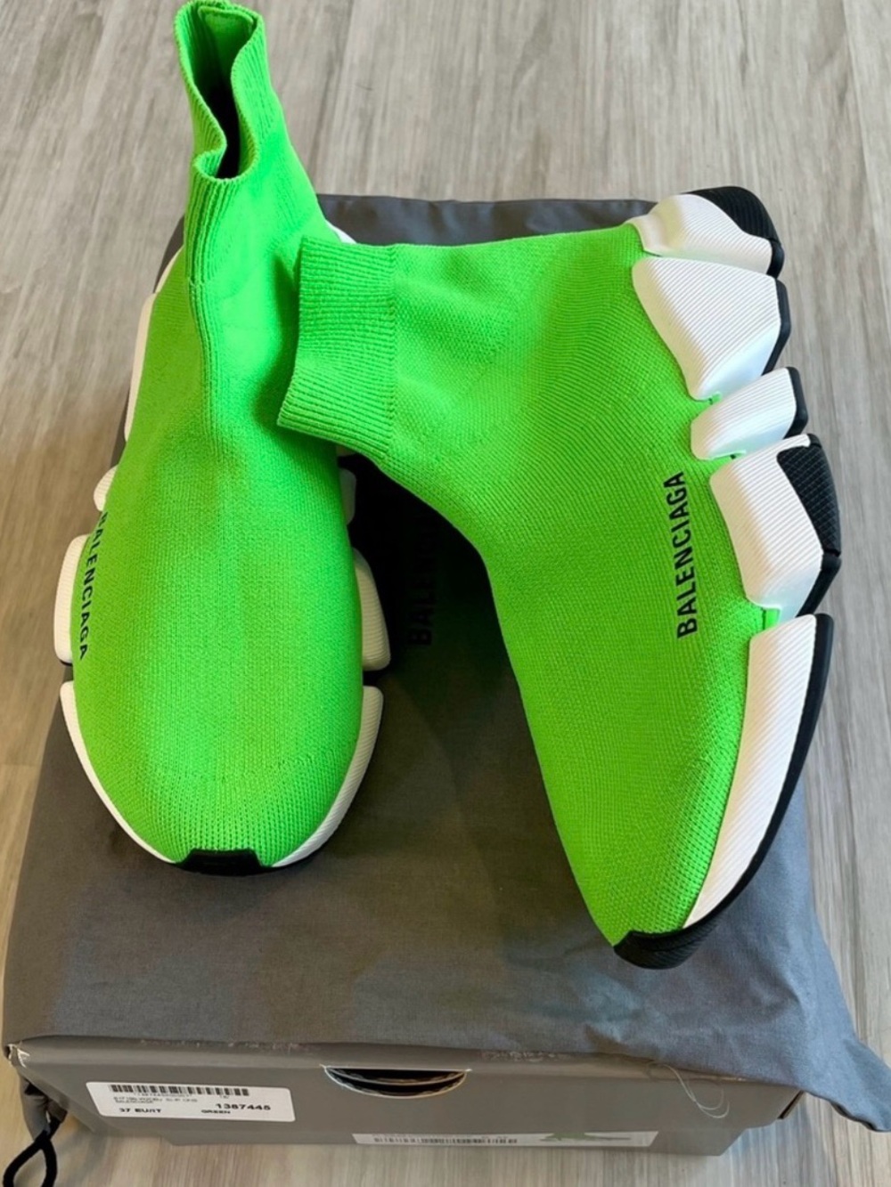 Balenciaga women neon Green Speed Trainer Sock Sneakers